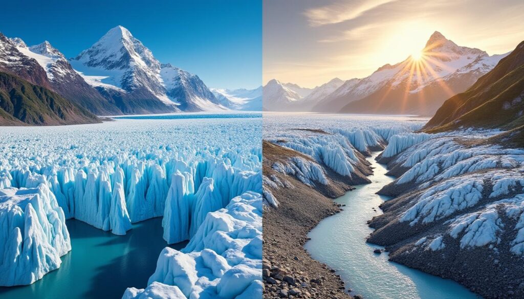 découvrez l'évolution spectaculaire de la mer de glace à travers des images avant-après capturant la fonte et les transformations de ce glacier emblématique.