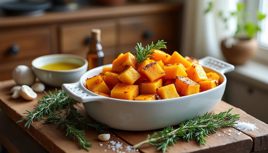 découvrez une recette facile et savoureuse d'accompagnement de butternut au four, parfaite pour sublimer vos repas avec douceur et gourmandise.