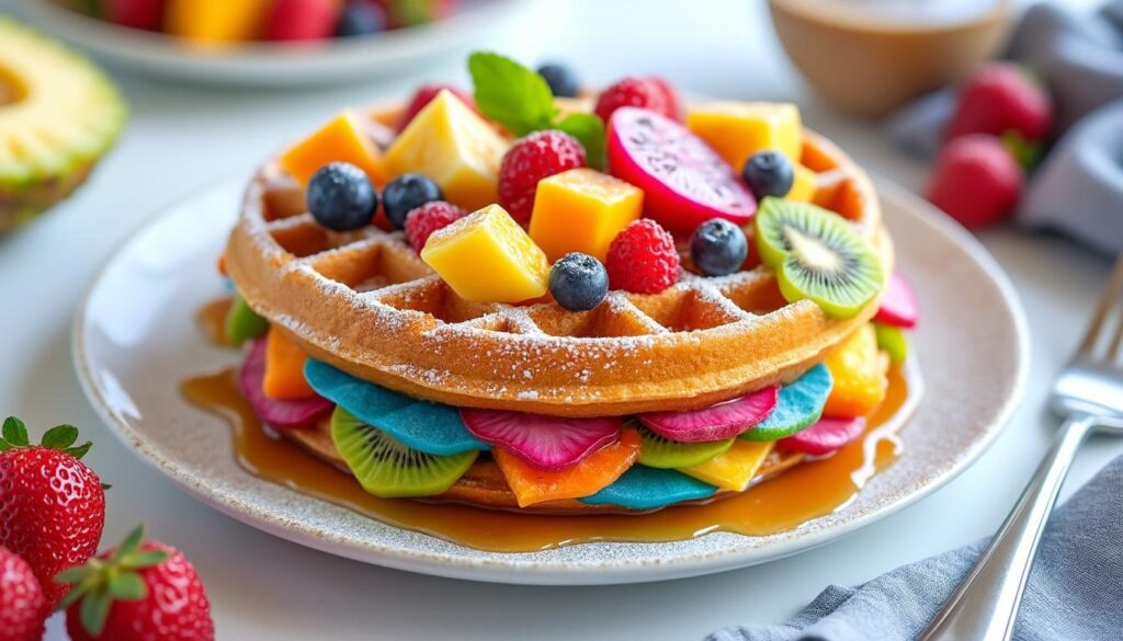 découvrez notre recette facile et colorée de gaufre arc en ciel aux fruits exotiques, parfaite pour un dessert gourmand et vitaminé.