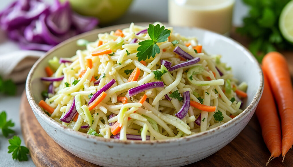 découvrez la recette traditionnelle du coleslaw, une salade américaine facile et rapide à préparer, parfaite pour accompagner vos repas avec fraîcheur et saveurs.
