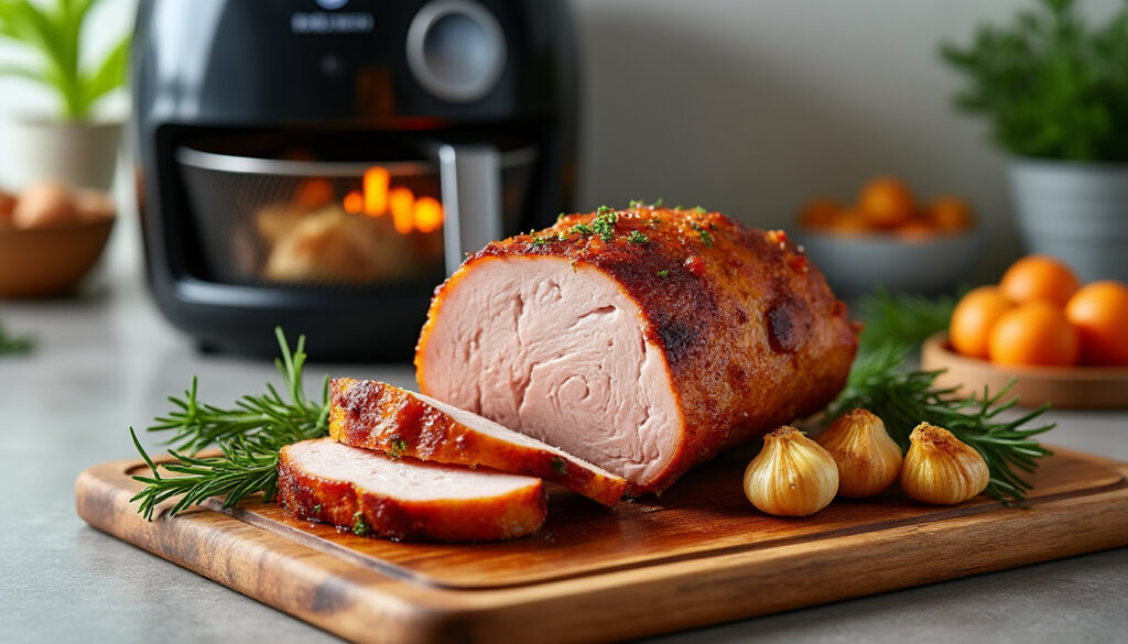 découvrez une recette facile et rapide pour préparer un rôti de porc juteux à l'air fryer, parfait pour un repas savoureux et croustillant en quelques minutes.