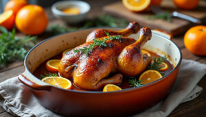 découvrez une recette facile et rapide de canard à l'orange en cocotte, parfaite pour un repas savoureux et élégant.