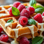 découvrez une recette gourmande de gaufres au chocolat blanc, framboises fraîches et basilic, pour un dessert original et savoureux qui ravira vos papilles.