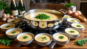 découvrez notre recette facile et rapide de soupe champenoise, parfaite pour régaler 30 personnes lors de vos repas festifs ou vos grandes occasions.